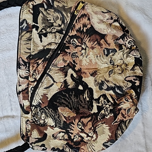STUNNING VINTAGE CAT TAPESTRY SHOULDER BAG - Picture 7 of 13